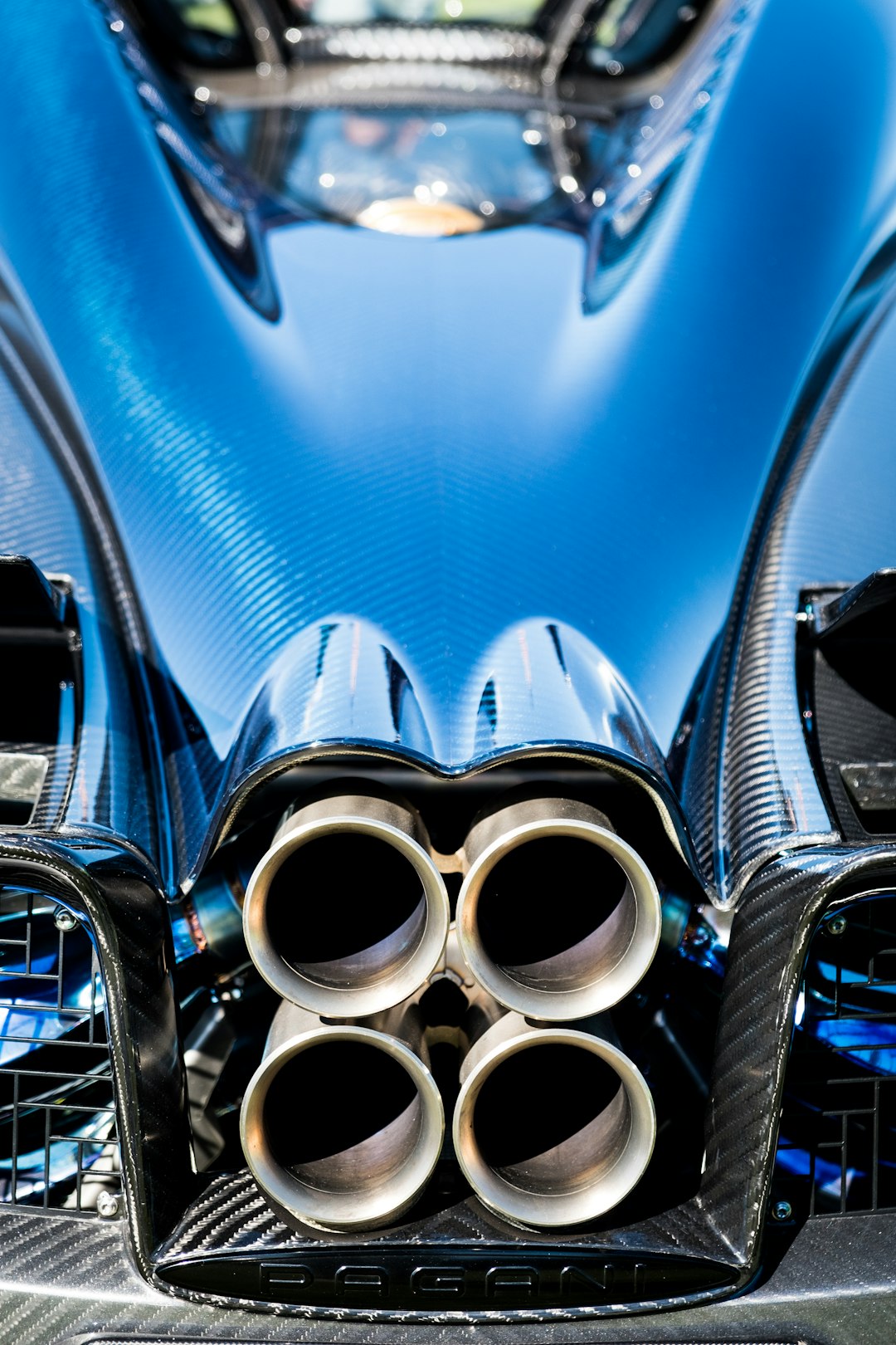 Carbon fiber and exhaust pipes on the Pagani supercar